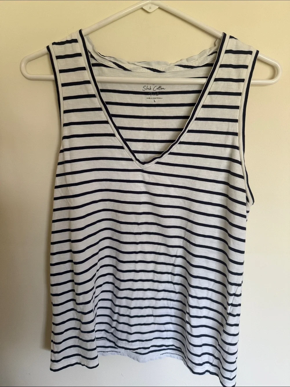 J. Crew Sleeveless V-Neck Striped Tank - White & Navy